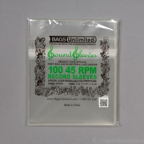 Bags Unlimited - Bags Unlimited SPP45R - 7 IN 45 RPM Outer Record Sleeve - Resealable - 100 CNT ((Sleeves))